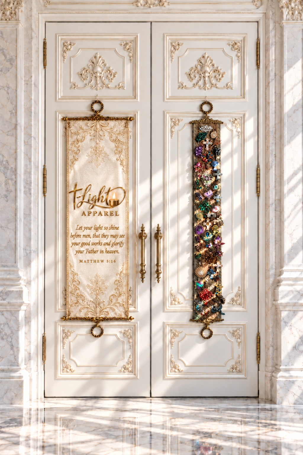 The original palace doors with both t-Light and brooch bell pulls